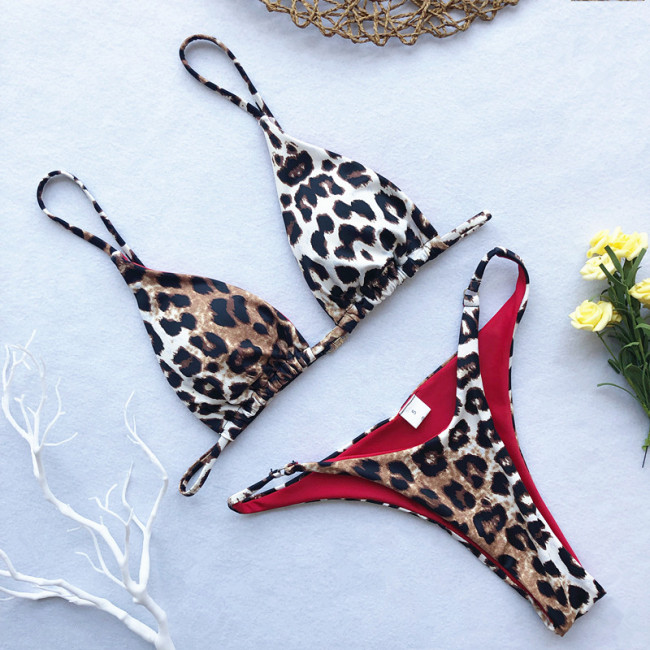 Leopard Print Triangle Thong Bikini Set