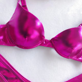 Glossy Faux Leather Moulded Cup Bikini Set