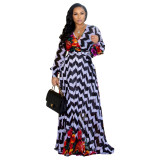 Black White & Flower Print Wrap Maxi Dresses