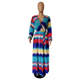 Gradient Stripe Wrap Maxi Dress