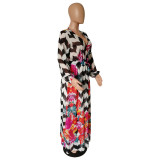 Black White & Flower Print Wrap Maxi Dresses