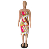 Sexy Multicolor Geometric Print Tube Dress