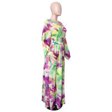 Multicolor Abstract Print Wrap Maxi Dress
