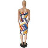 Sexy Multicolor Geometric Print Tube Dress
