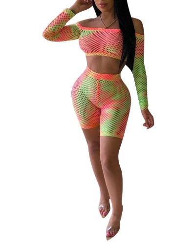Gradient Fishnet Crop Top and Shorts