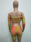 Gradient Fishnet Crop Top and Shorts