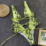 Green Snakeskin Hollow Out Straps One Piece Swimsuit