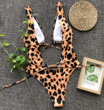 Leopard Hollow Out Straps One Piece Swimsuit