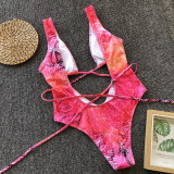 Colorful Snakeskin Hollow Out Straps One Piece Swimsuit