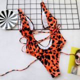 Leopard Hollow Out Straps One Piece Swimsuit