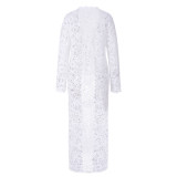 White Lace Tie Front Cardigan Maxi Beach Dress