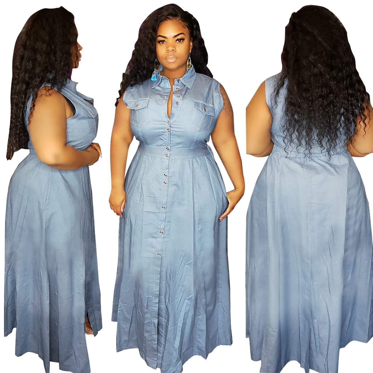 sleeveless denim maxi dress