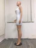O-Ring Plunge  Halter White Tight Mini Dress