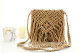 Tassel Cotton Crochet Beach Bag Shoulder Bag-Light Brown