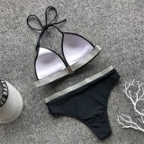 Black High Waist Bikini Set with Shiny Elastic Band