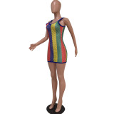 Vertical Stripe Mesh Mini Cami Dress