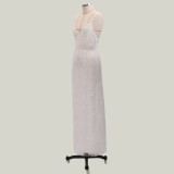 White Floral Lace Slit Cami Evening Dress