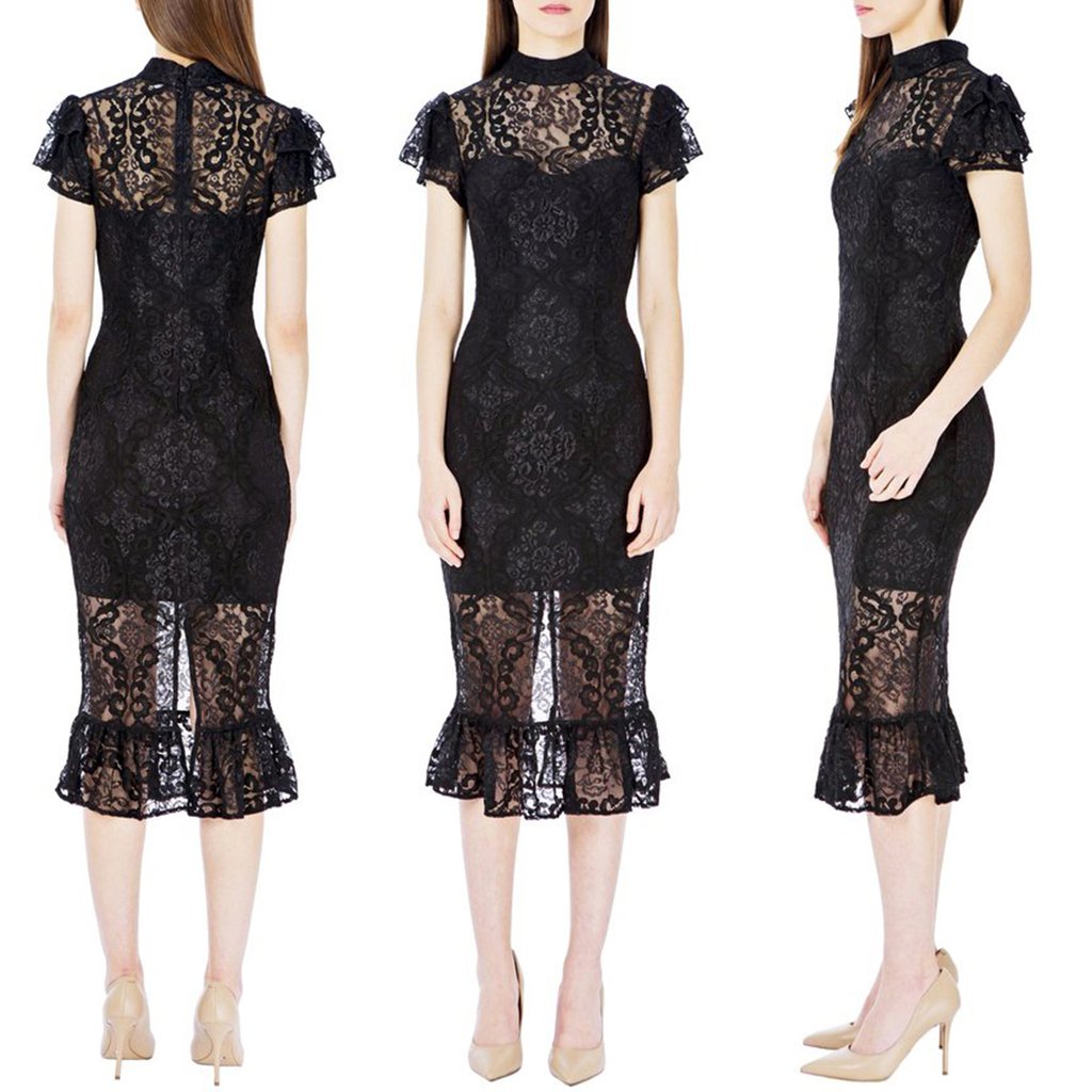 lace ruffle midi dress