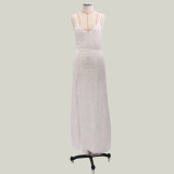 White Floral Lace Slit Cami Evening Dress
