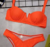 Orange Ribbed V Bar High Cut Bikini Set