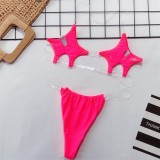 Hot Pink Clear Straps Star Shaped Thong Bikini Set