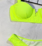 Neon Green Ribbed V Bar High Cut Bikini Set
