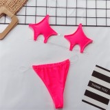 Hot Pink Clear Straps Star Shaped Thong Bikini Set
