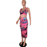 Colorful Zebra Print Tank Top & Midi Skirt
