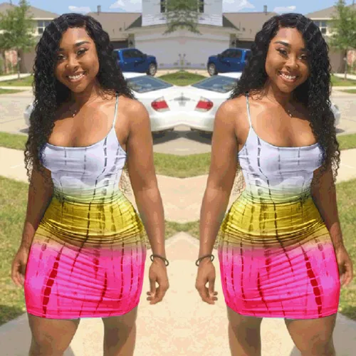 Color Block Printed Straps Bodycon Mini Dress