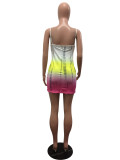 Color Block Printed Straps Bodycon Mini Dress
