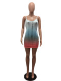 Colorful Gradient Straps Slinky Mini Dress