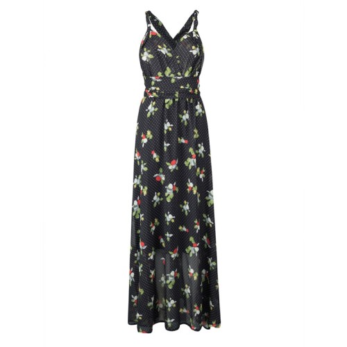 Black Dot Floral Print Multiway Chiffon Maxi Dress
