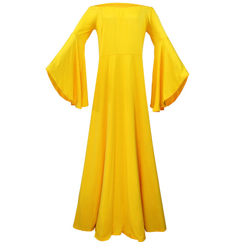 Yellow Off Shoulder Bell Sleeve Plus Size Maternity Maxi Dress
