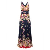 Navy Blossom Print Multiway Chiffon Maxi Dress