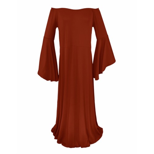 Red Off Shoulder Bell Sleeve Plus Size Maxi Maternity Dress