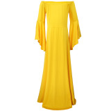 Yellow Off Shoulder Bell Sleeve Plus Size Maternity Maxi Dress