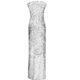 Silver Sequin Strapless Slit Prom Dress