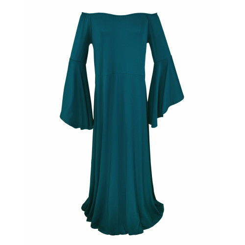 Lake Blue Off Shoulder Bell Sleeve Plus Size Maxi Maternity Dress