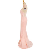 Lace Splice Halter Pink Maxi Mermaid Evening Dress