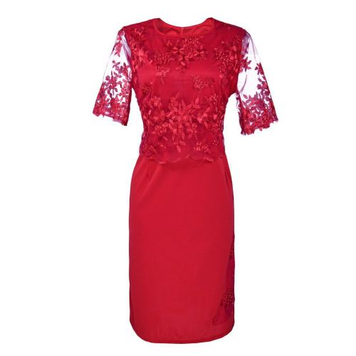 Red Plus Size Lace Splicing Midi Dress