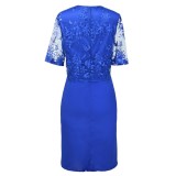 Blue Plus Size Lace Splicing Midi Dress