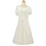 White Plus Size Chiffon A Line Ruched Waist Midi Dress