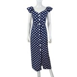 Navy Blue Dot Button Down Vintage Maxi Dress