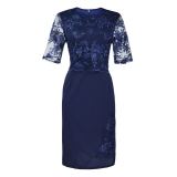 Plus Size Navy Lace Splicing Midi Dress