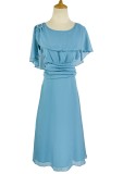 Plus Size Blue Chiffon A Line Ruched Waist Midi Dress