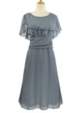 Plus Size Grey Chiffon A Line Ruched Waist Midi Dress