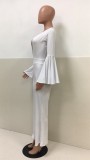 White Bell Sleeve Plunge Flare Jumpsuit