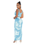 Blue Tie Dye Crop Top and Long Dress Set