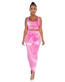Hot Pink Tie Dye Crop Top and Maxi Dress Set