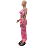 Hot Pink Tie Dye Crop Top and Maxi Dress Set
